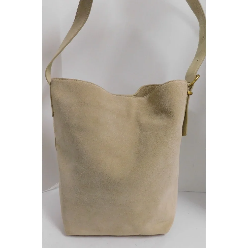 Margot New York Kaye Bucket Suede Leather Tote Bag Beige $156rt